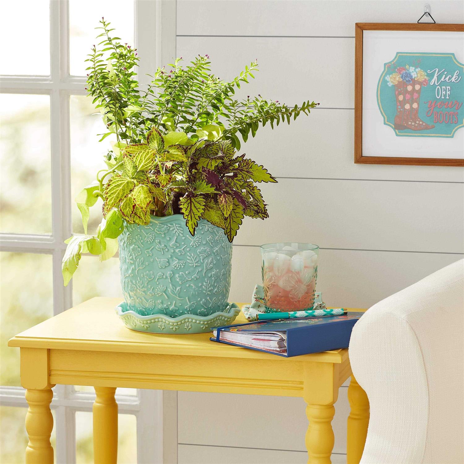 The Pioneer Woman Embossed Daisy Teal Planter - Image 2