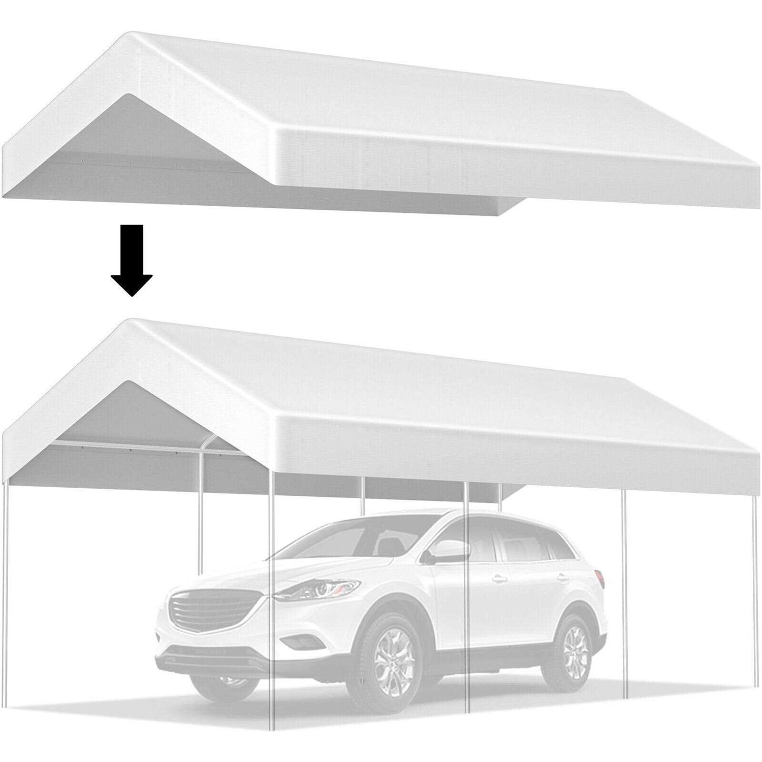 VEVOR 10 x 20 ft Carport Replacement Canopy Cover Ripstop Triple-layer PE Fabric Garage Top Tarp Shelter Cover