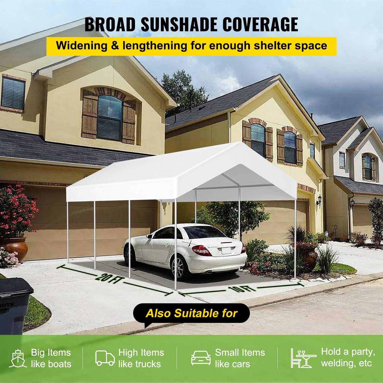 VEVOR 10 x 20 ft Carport Replacement Canopy Cover Ripstop Triple-layer PE Fabric Garage Top Tarp Shelter Cover - Image 2