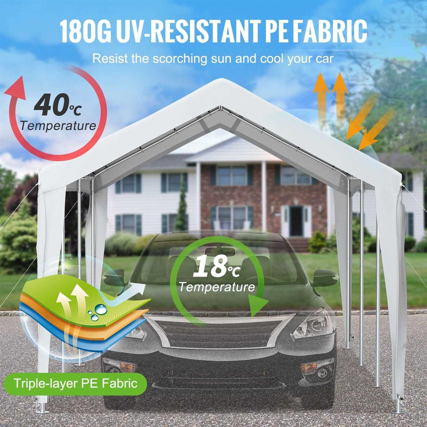 VEVOR 10 x 20 ft Carport Replacement Canopy Cover Ripstop Triple-layer PE Fabric Garage Top Tarp Shelter Cover - Image 3