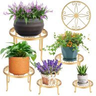 Roadwater 5 Pack Metal Plant Stand For Outdoor Indoor Plants Bronze Heavy Duty Flower Pot Stands For Multiple Plant