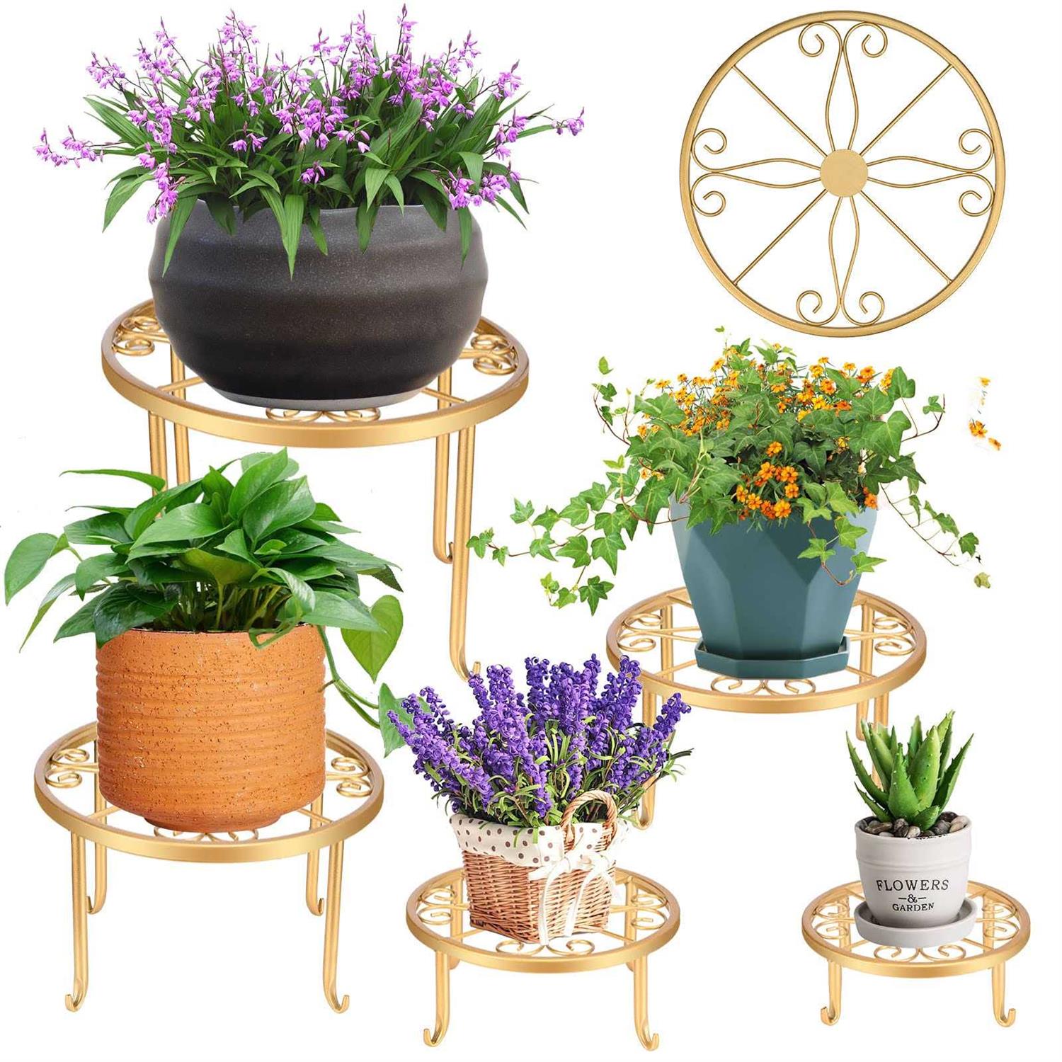 Roadwater 5 Pack Metal Plant Stand For Outdoor Indoor Plants Bronze Heavy Duty Flower Pot Stands For Multiple Plant