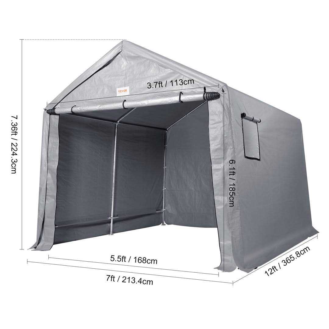 VEVOR Portable Shed Outdoor Storage Shelter 7 x 12 x 7.36 ft Heavy Duty All-Season Instant Storage Tent Tarp Sheds with Roll-up Zipper Door and - Image 4
