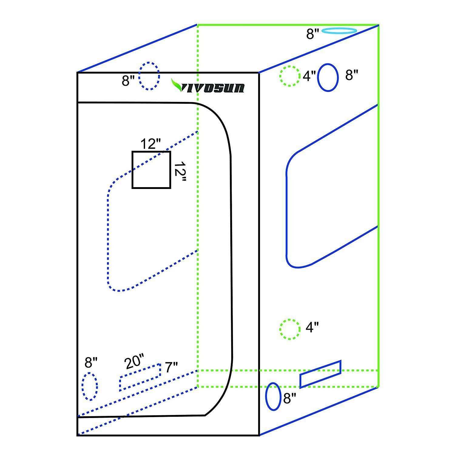 VIVOSUN 48x22x24x22x60x22 Mylar Hydroponic Grow Tent with Observation Window and Floor - Image 3
