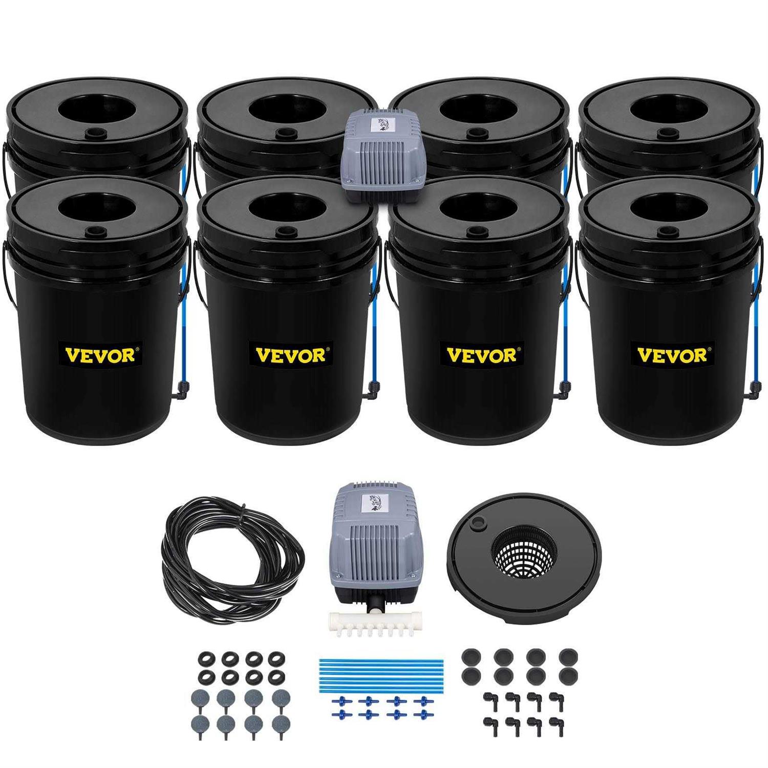 VEVOR DWC Hydroponic System 5 Gallon 4-8 Buckets Deep Water Culture Growing Bucket Hydroponics Grow Kit