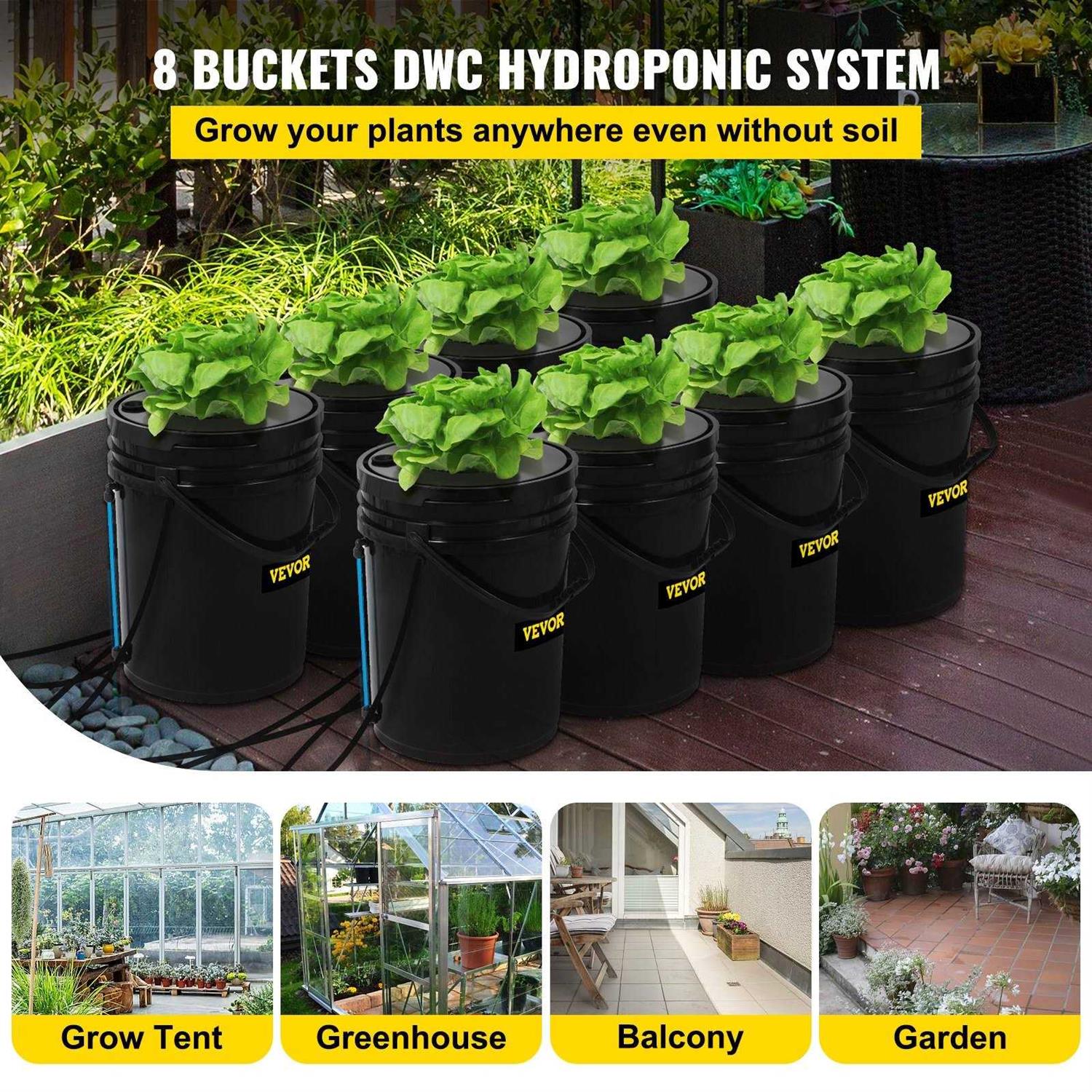 VEVOR DWC Hydroponic System 5 Gallon 4-8 Buckets Deep Water Culture Growing Bucket Hydroponics Grow Kit - Image 4