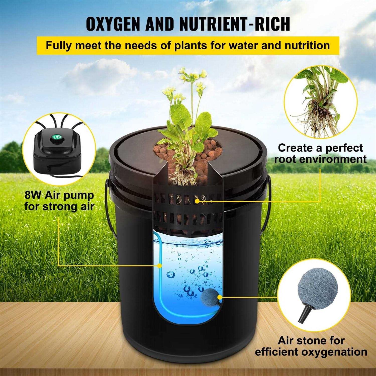 VEVOR DWC Hydroponic System 5 Gallon 4-8 Buckets Deep Water Culture Growing Bucket Hydroponics Grow Kit - Image 5