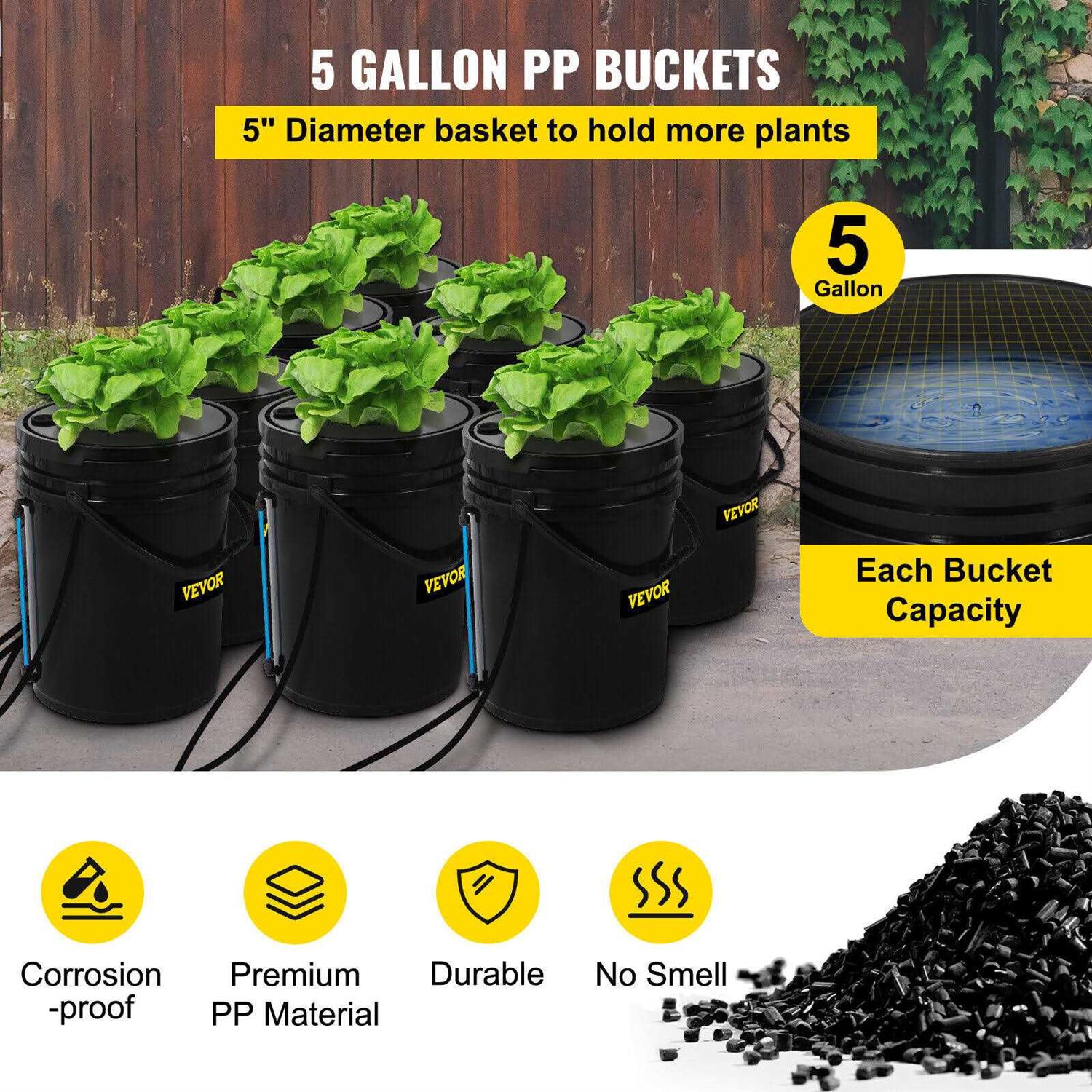 VEVOR DWC Hydroponic System 5 Gallon 4-8 Buckets Deep Water Culture Growing Bucket Hydroponics Grow Kit - Image 2