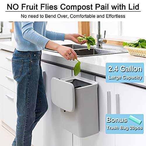 Tiyafuro 2.4 Gallon Kitchen Compost Bin for Counter Top or Under Sink Hanging Small Trash Can with Lid for Cupboard/bathroom/bedroom/office/camping - Image 3