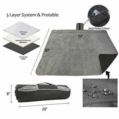 Tirrinia Waterproof Outdoor Blanket with Sherpa Lining Windproof Triple Layers Warm Comfy Foldable for Camping Stadium - Image 2