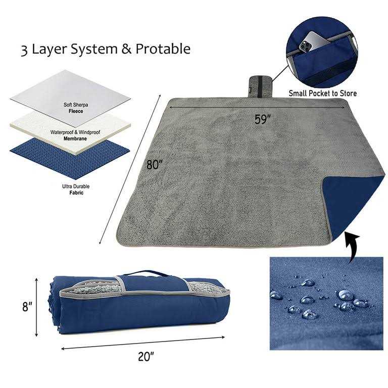 Tirrinia Waterproof Outdoor Blanket with Sherpa Lining Windproof Triple Layers Warm Comfy Foldable for Camping Stadium - Image 4