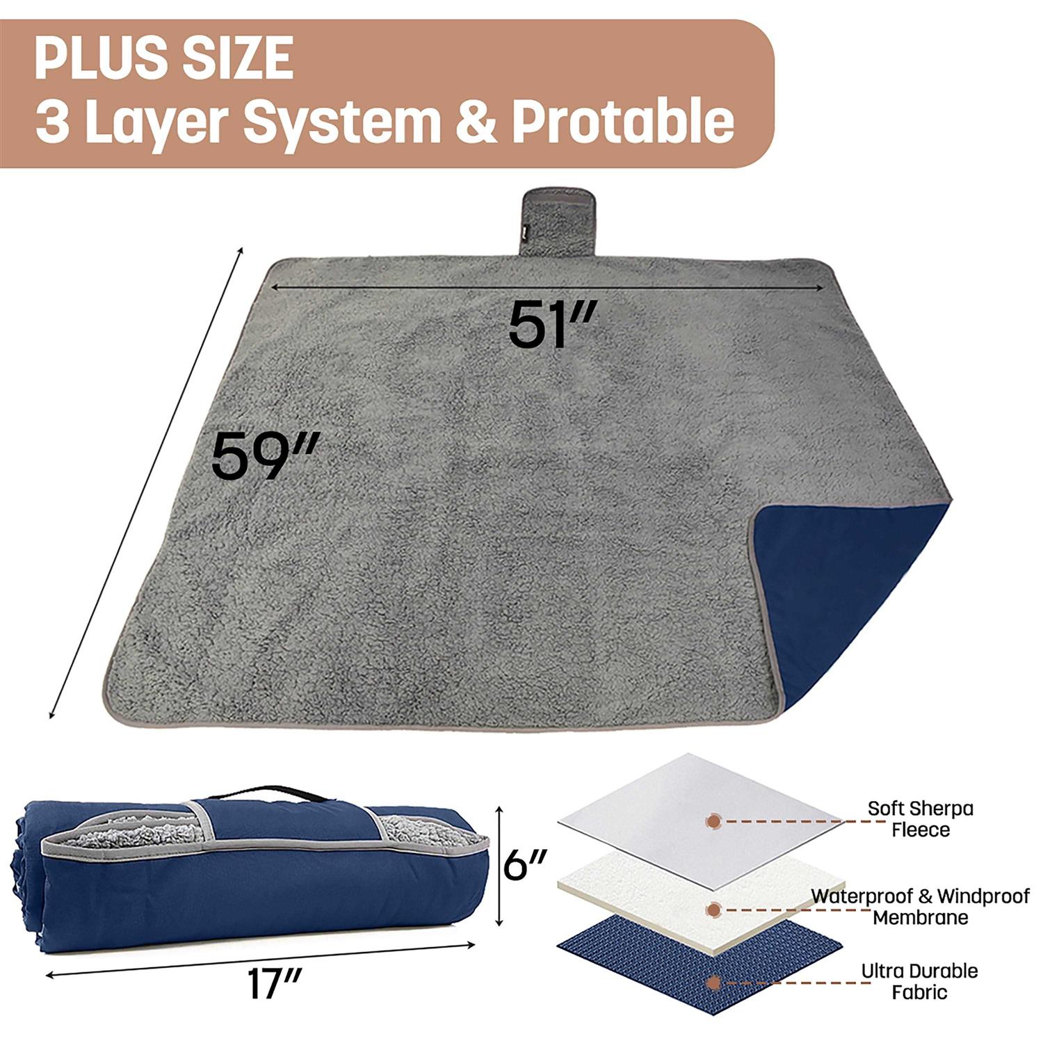 Tirrinia Waterproof Outdoor Blanket with Sherpa Lining Windproof Triple Layers Warm Comfy Foldable for Camping Stadium - Image 2