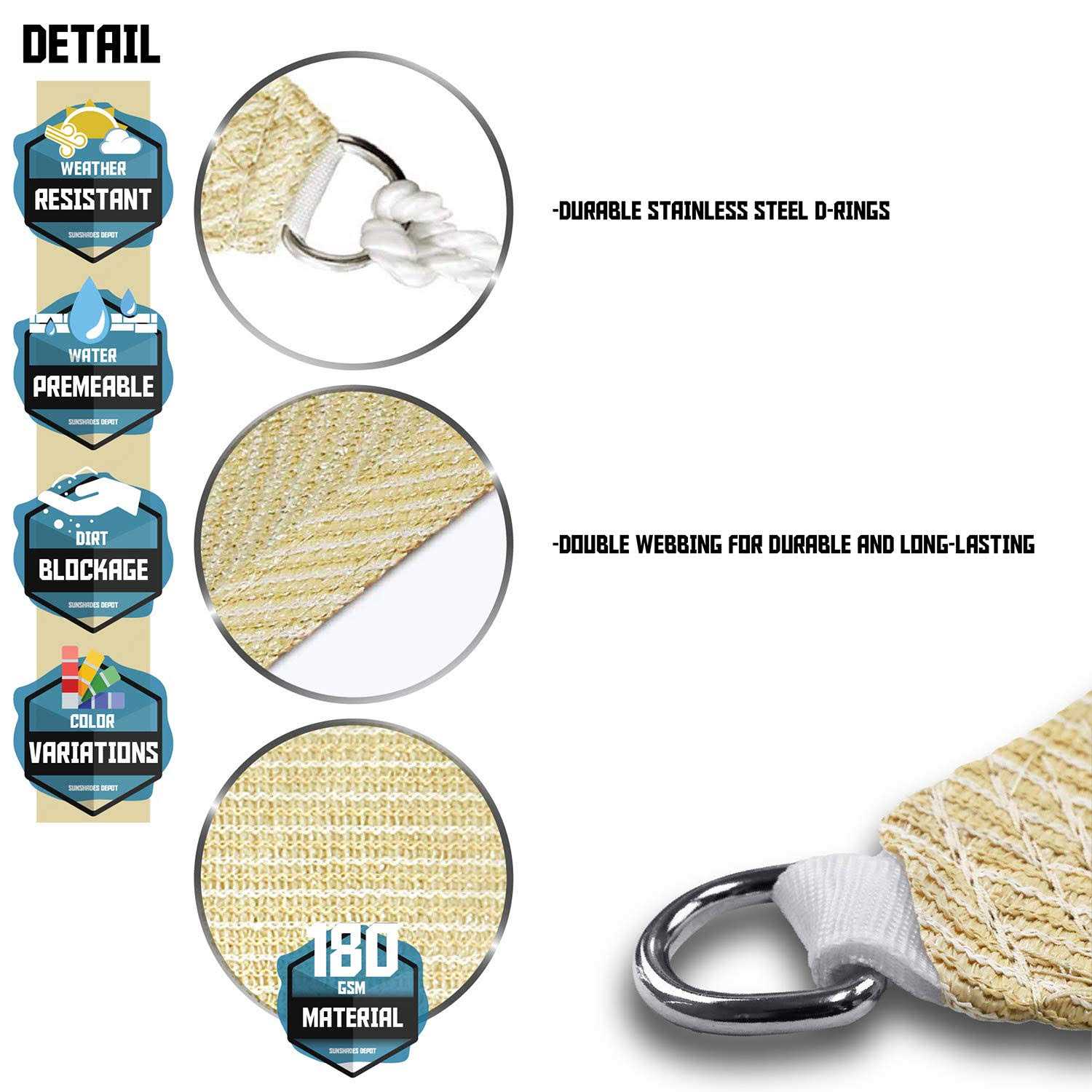 Tang Sunshades Depot Sun Shade Sail 180 Gsm Hdpe Equilateral Triangle Permeable Canopy - Image 4