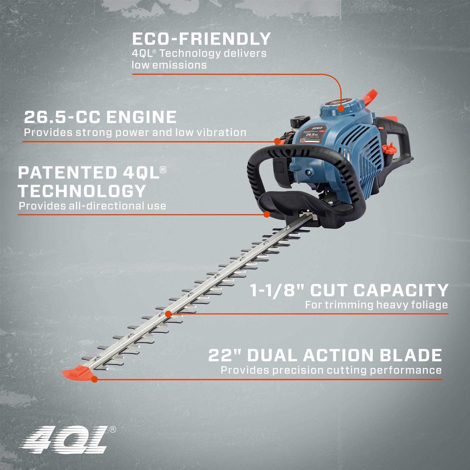 Senix 22 in. 26.5 cc 4-Cycle Gas Powered Hedge Trimmer - Image 4