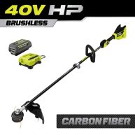RYOBI 40V HP Brushless Cordless Carbon Fiber Shaft Attachment String Trimmer 4.0 Ah Battery Charger