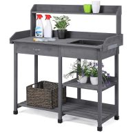 Yaheetech Outdoor Potting Bench Table Potters Benches Garden Work Bench Station Workstation with Drawer/Adjustable Shelf Rack/removable Sink/hooks/pad