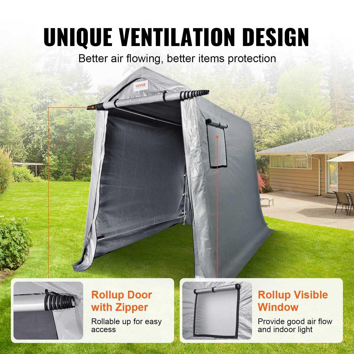 VEVOR Portable Shed Outdoor Storage Shelter 8 x 14 x 7.6 ft Heavy Duty All-Season Instant Storage Tent Tarp Sheds with Roll-up Zipper Door and - Image 4