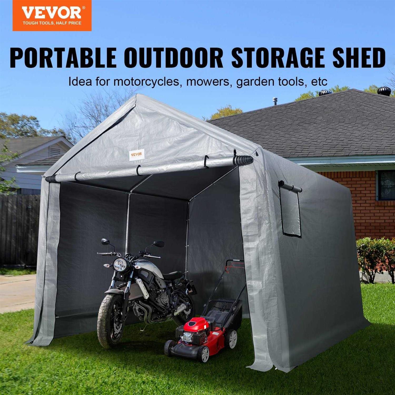 VEVOR Portable Shed Outdoor Storage Shelter 8 x 14 x 7.6 ft Heavy Duty All-Season Instant Storage Tent Tarp Sheds with Roll-up Zipper Door and - Image 5