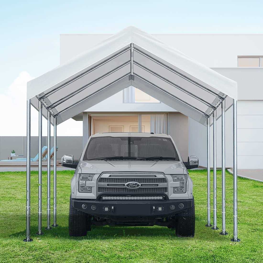 Vanteriam 10’x20′ Upgraded Carport Replacement Top Canopy Cover for Car Garage Shelter Tent Party Tent with Ball Bungees - Image 2