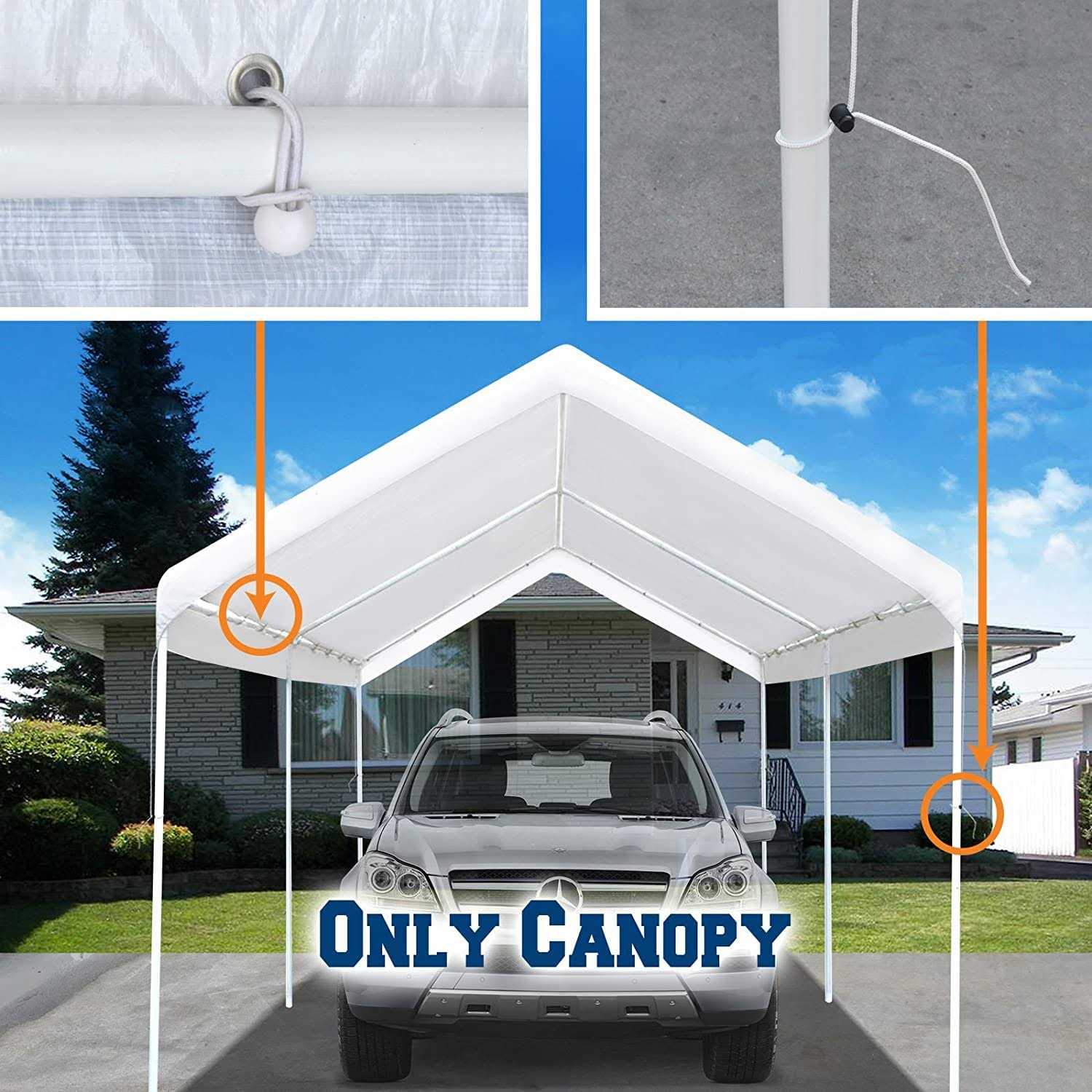 Vanteriam 10’x20′ Upgraded Carport Replacement Top Canopy Cover for Car Garage Shelter Tent Party Tent with Ball Bungees - Image 5