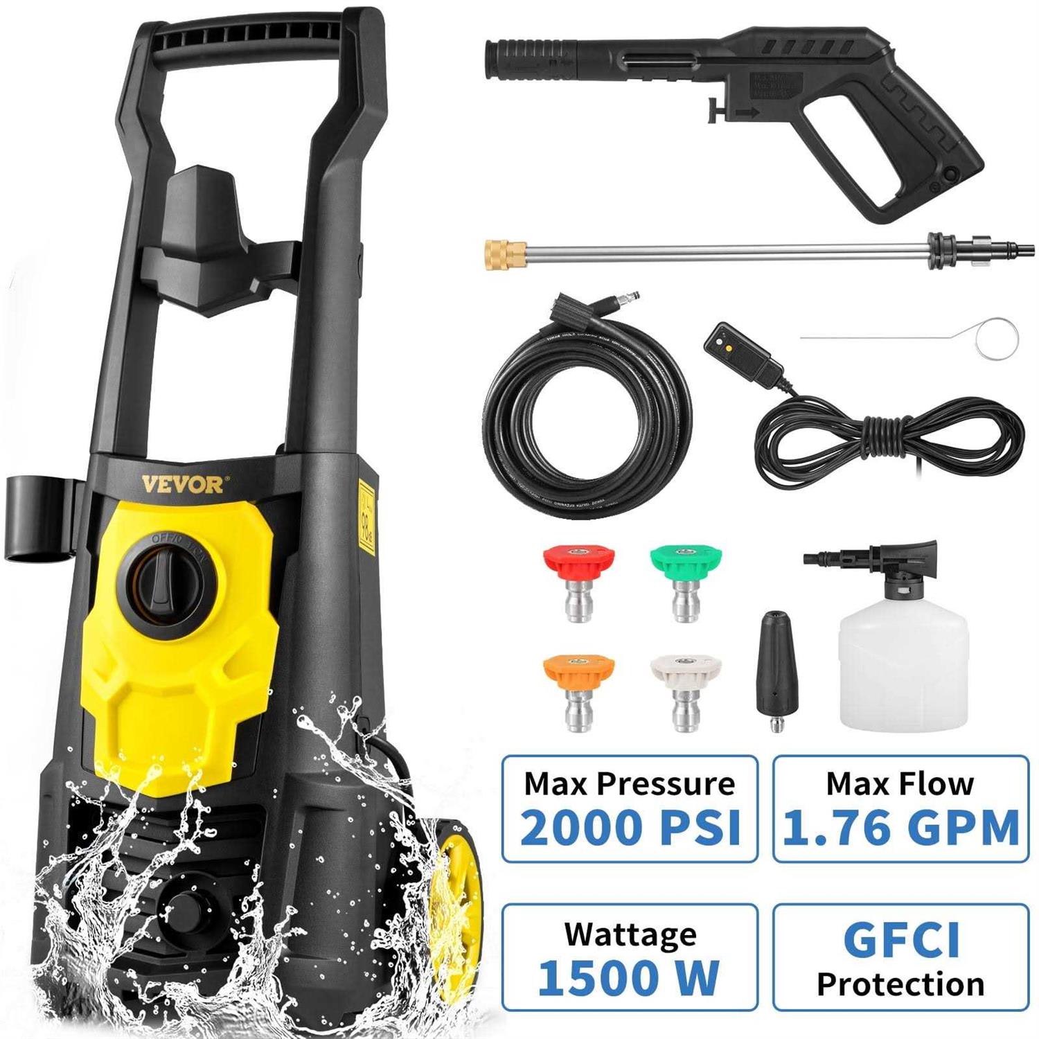 VEVOR Electric Pressure Washer 2000 PSI Max. 1.76 GPM Power Washer w/ 30 ft Hose & Reel - Image 3