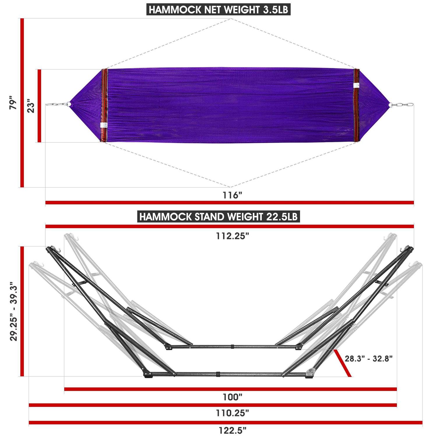 Tranquillo Universal Double Hammock with Adjustable Stand Bag - Image 2