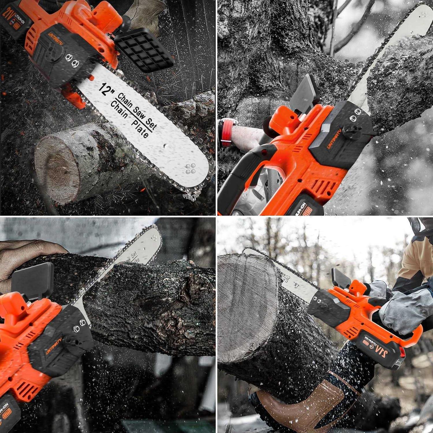 Untimaty 12 inch Cordless Chainsaw, 900w Brushless Motor Battery Operated Chain Saw with 21V Rechargeable 3.0Ah Battery and Charger - Image 3