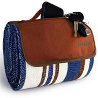 Scuddles Extra Large Picnic & Outdoor Blanket Dual Layers for Outdoor Water-Resistant Handy Mat Tote Spring Summer Blue and White Striped Great