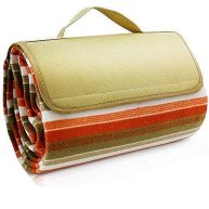 Scuddles Extra Large Picnic & Outdoor Blanket Dual Layers for Outdoor Water-Resistant Handy Mat Tote Spring Summer Blue and White Striped Great