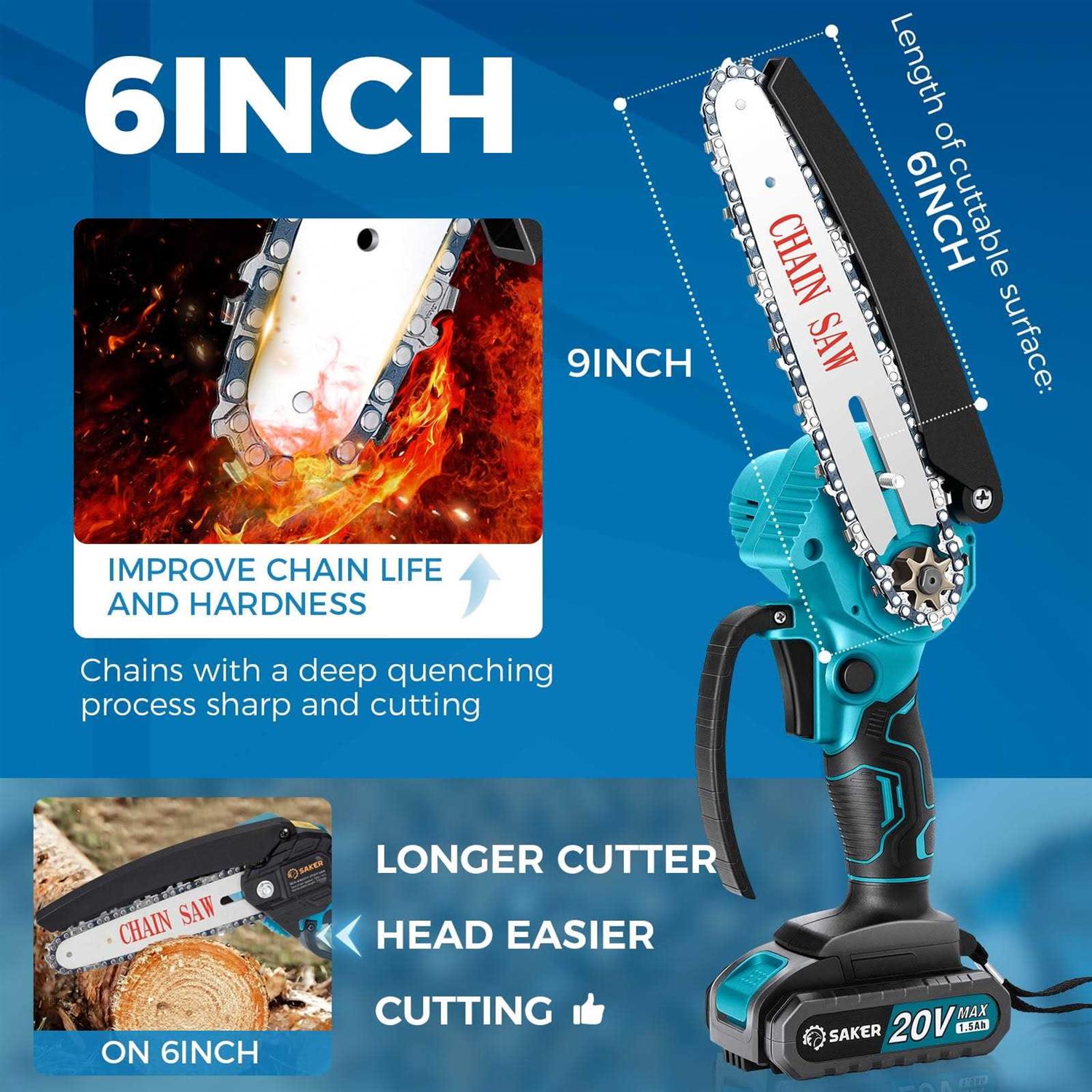 Saker 6 Inch Mini Chainsaw Handheld Pruning Chainsaw Electric Cordless Chainsaw for Tree Branches - Image 5