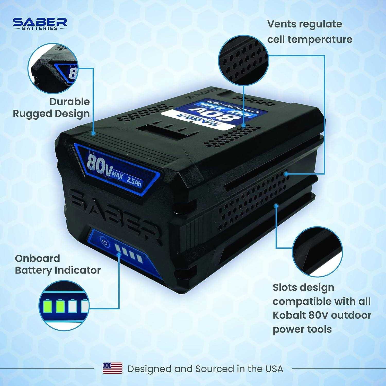 SABER 80-Volt 2.5Ah Battery Replacement for Kobalt 80V Cordless Power Equipment Battery Kb 2580C-06 - Image 3