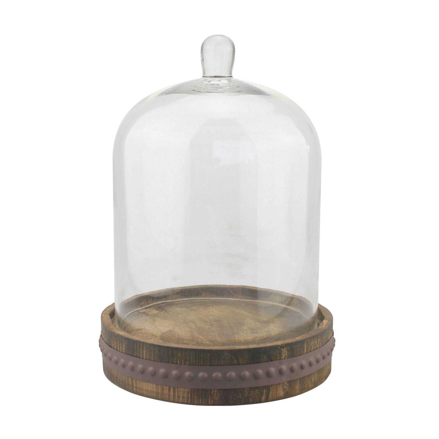 Stonebriar Collection Clear Glass Dome Cloche with Rustic Base