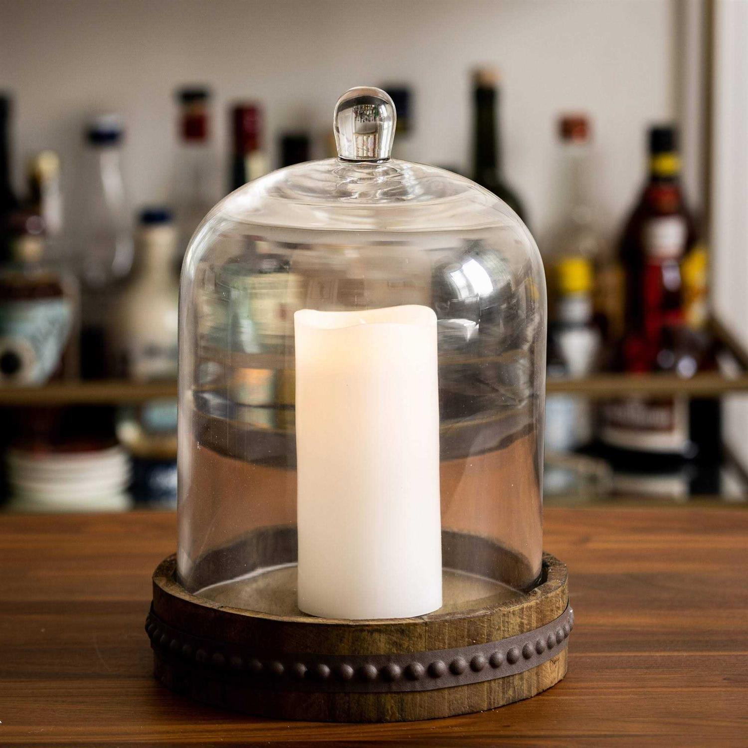 Stonebriar Collection Clear Glass Dome Cloche with Rustic Base - Image 5