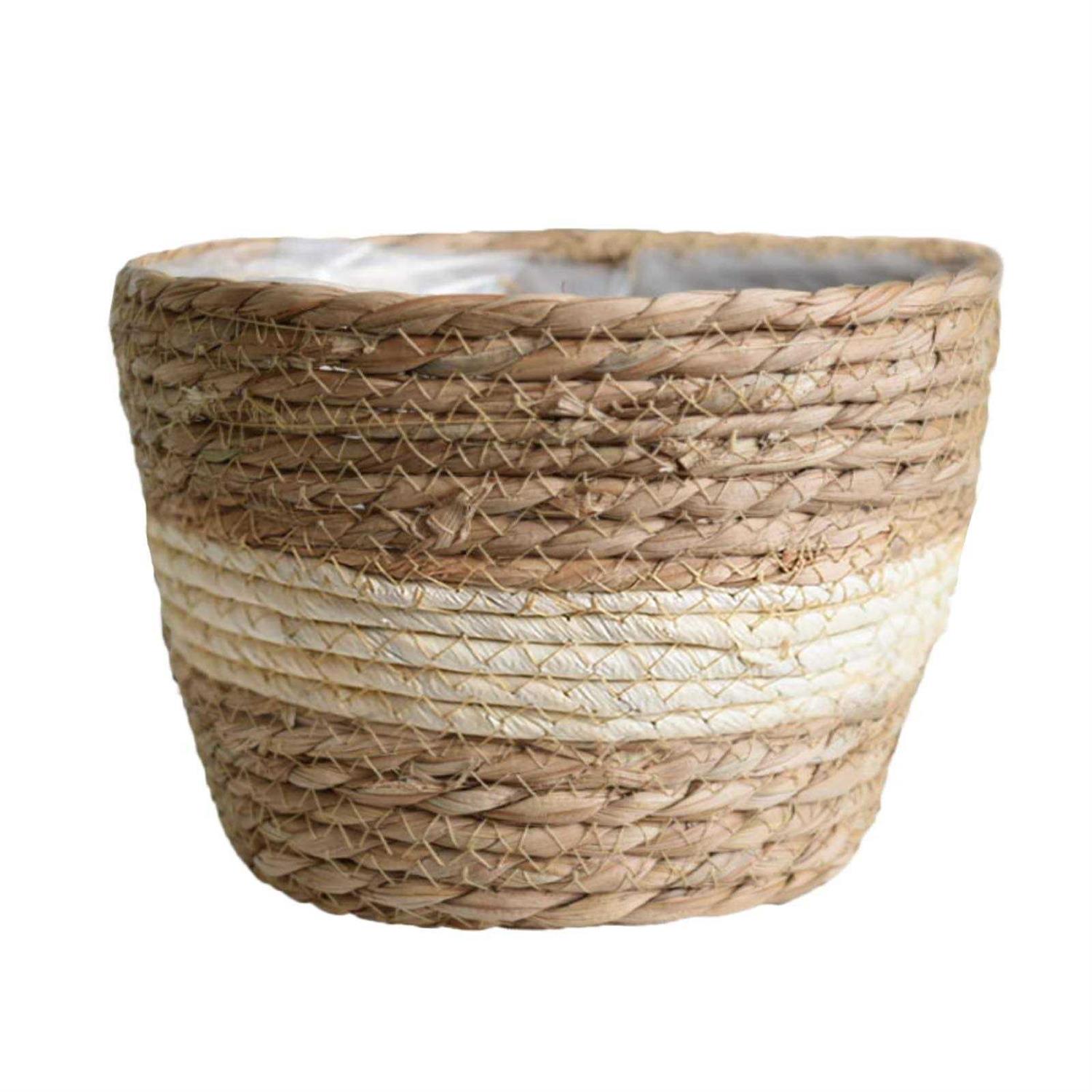 SANGDA Seagrass Basket Planters Flower Pots Cover Storage Basket Plant Containers Hand Woven Basket Planter with Plastic Liners Straw Flower Pot