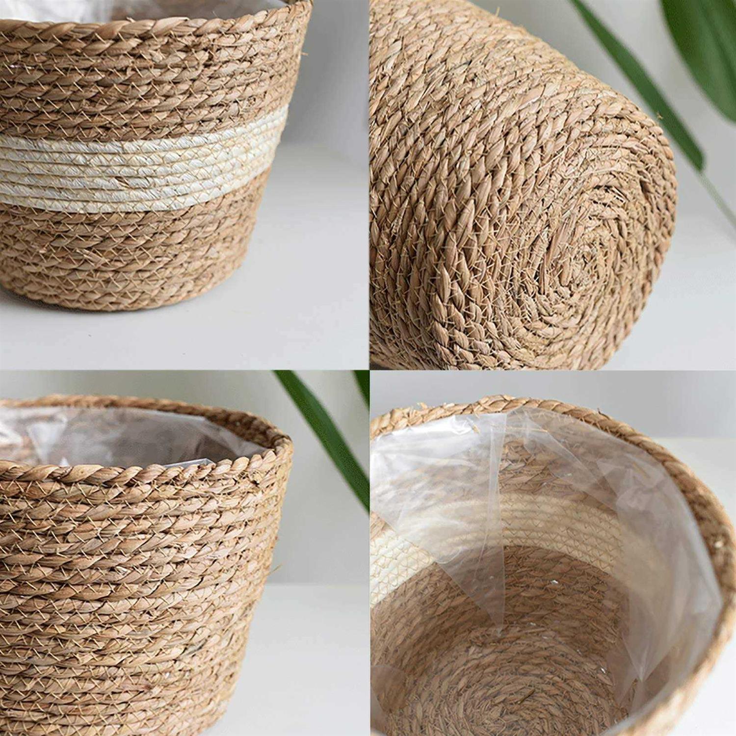 SANGDA Seagrass Basket Planters Flower Pots Cover Storage Basket Plant Containers Hand Woven Basket Planter with Plastic Liners Straw Flower Pot - Image 4