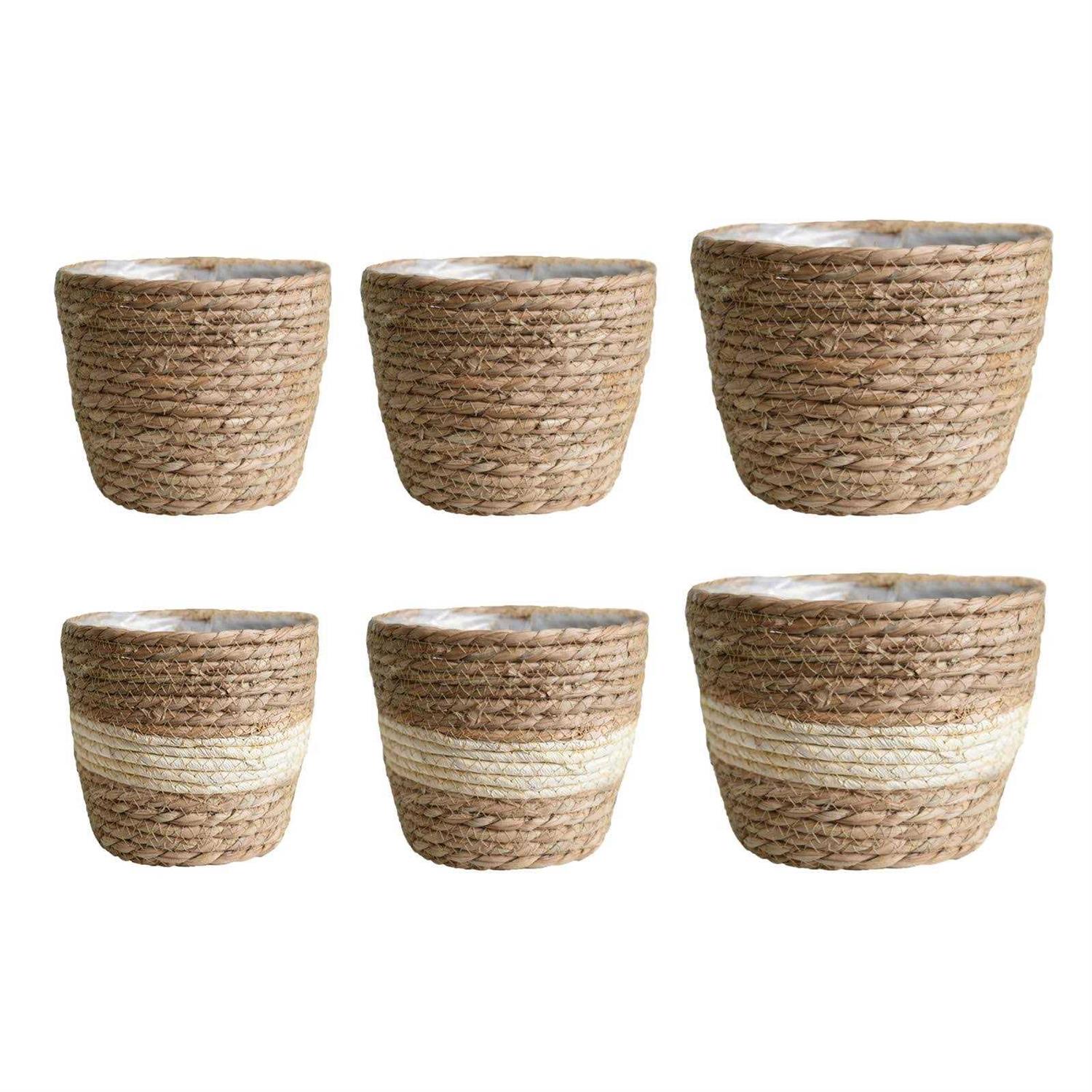 SANGDA Seagrass Basket Planters Flower Pots Cover Storage Basket Plant Containers Hand Woven Basket Planter with Plastic Liners Straw Flower Pot - Image 5