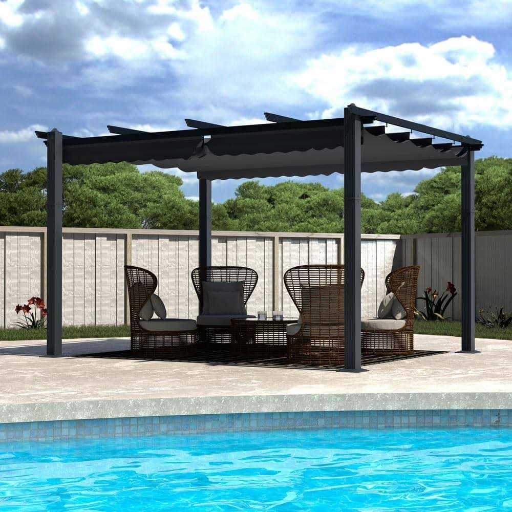 Veikous 10′ Aluminum Outdoor Patio Pergola with Retractable Canopy