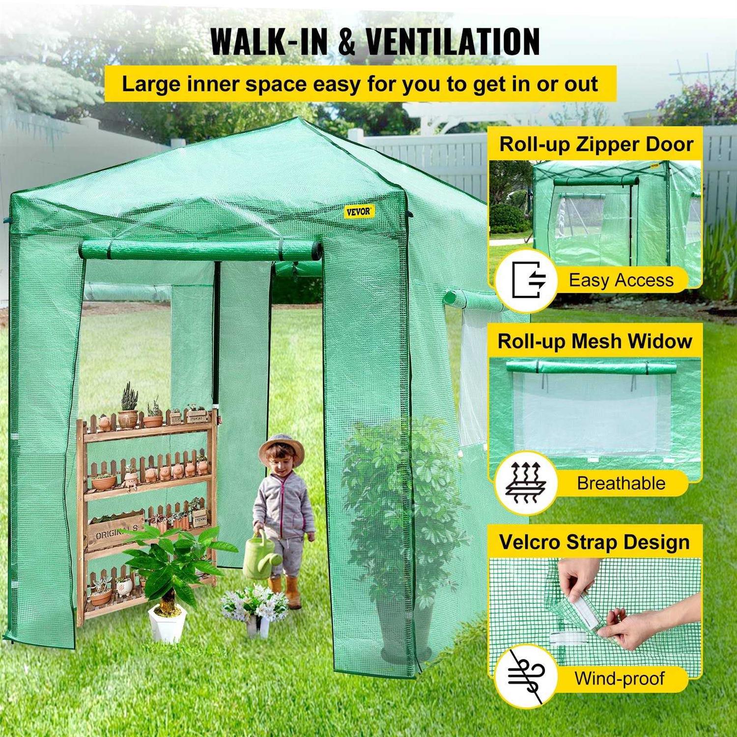 VEVOR Pop-Up Greenhouse Portable Greenhouse with Doors & Windows Set Up in Minutes - Image 2