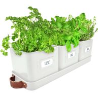 volila Window Herb Garden Planter Indoor Window Herb Planter Pots for Indoor Plants with Leather Handles and Labels