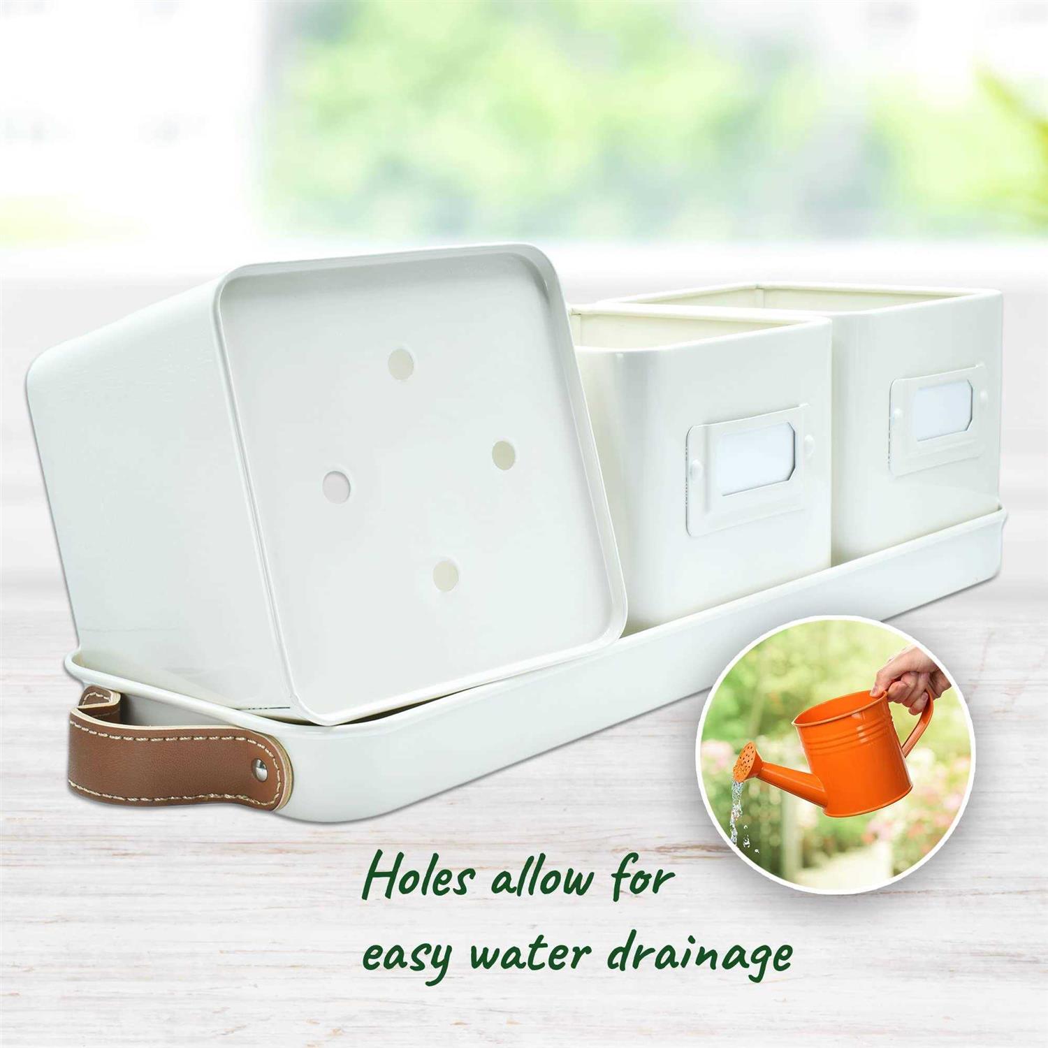 volila Window Herb Garden Planter Indoor Window Herb Planter Pots for Indoor Plants with Leather Handles and Labels - Image 4