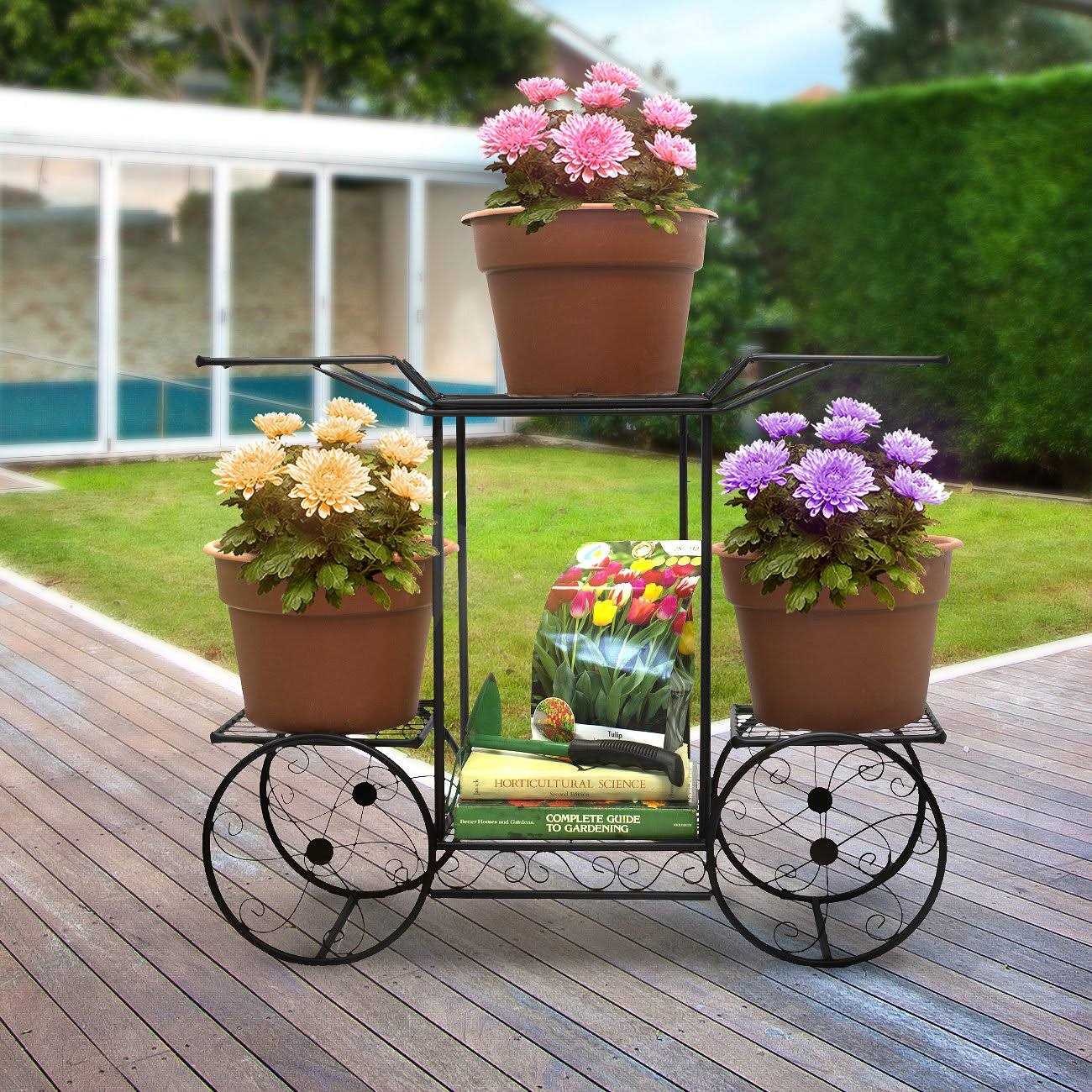 Sorbus Garden Cart Stand Flower Pot Plant Holder Display Rack - Image 2