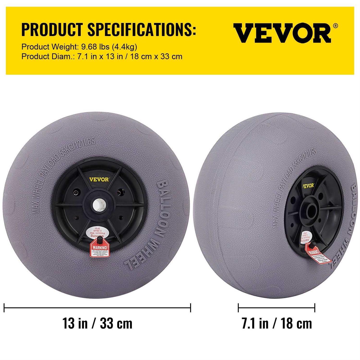 VEVOR Beach Balloon Wheels 13 Replacement Sand Tires TPU Cart Tires for Kayak Dolly Canoe Cart and Buggy w/Free Air - Image 2