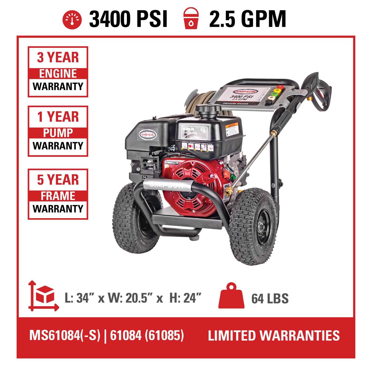 Simpson Megashot MS61085 3400 PSI Pressure Washer w/ Kohler Engine - Image 4