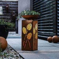 Westcharm Rustic Led Pillar Garden Statue with Planter Dish Bowl and Automatic Timer