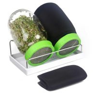 Seed Sprouting Jar Kit with Wide Mouth Mason Jars, Premium Stainless Steel Screen Sprout Lids, Blackout Sleeves, Tray and Sprouter Stand