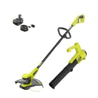 RYOBI ONE+ 18V Cordless Battery String Trimmer and Blower Combo Kit with 4.0 Ah Battery and Charger
