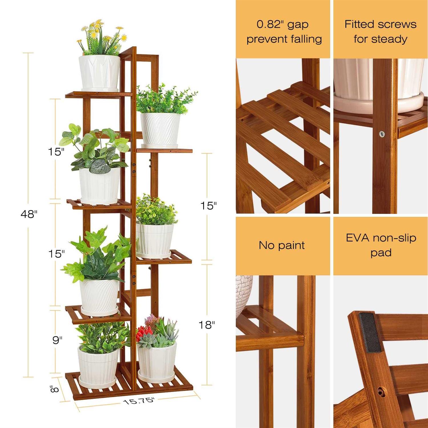 ROSSNY Bamboo Plant Stand Plant Stands for Indoor Tall Plant Rack 6 Tier Plant Stand - Image 4