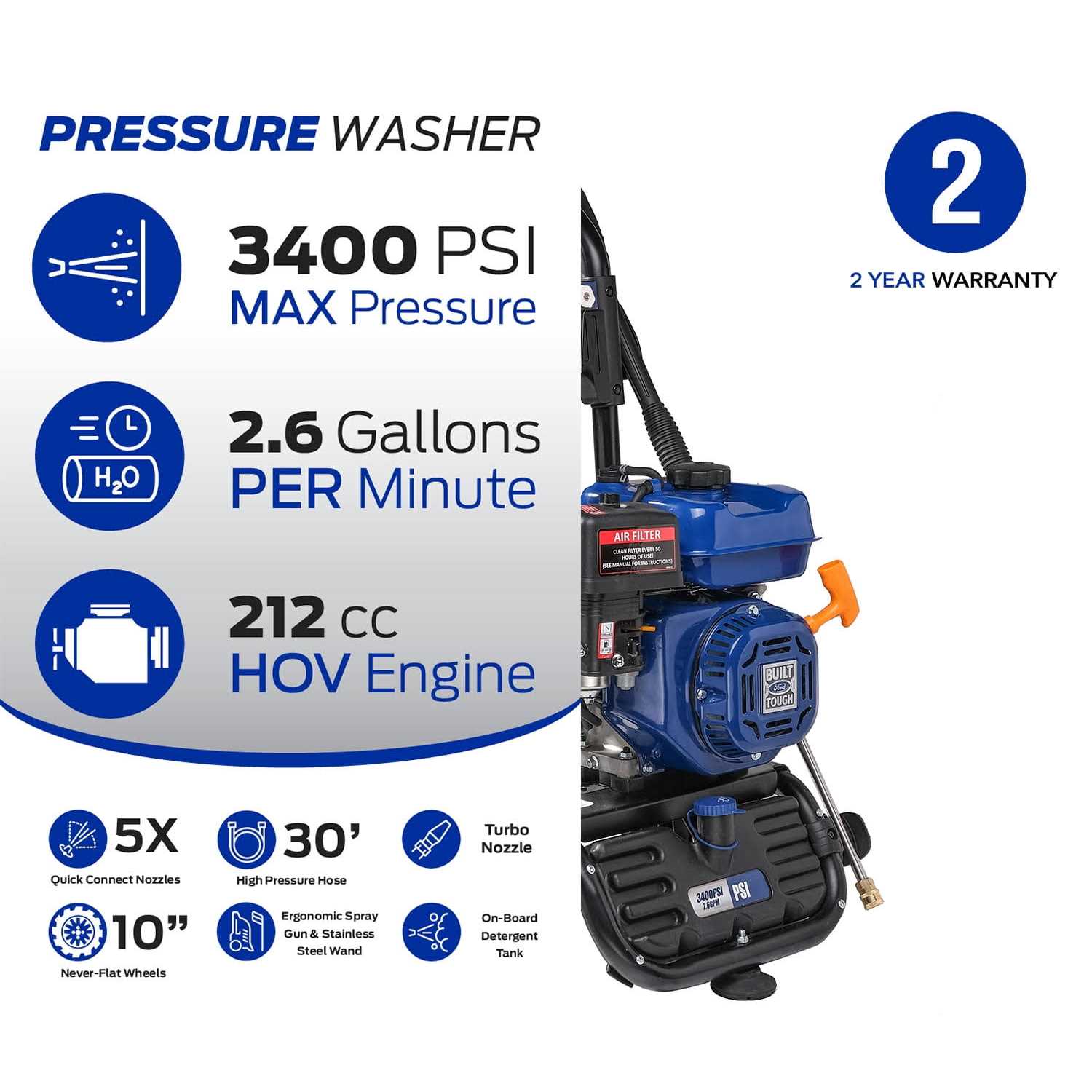 Ford 3400 PSI 2.6 GPM Professional Gas Pressure Washer FPWG3400H - Image 4