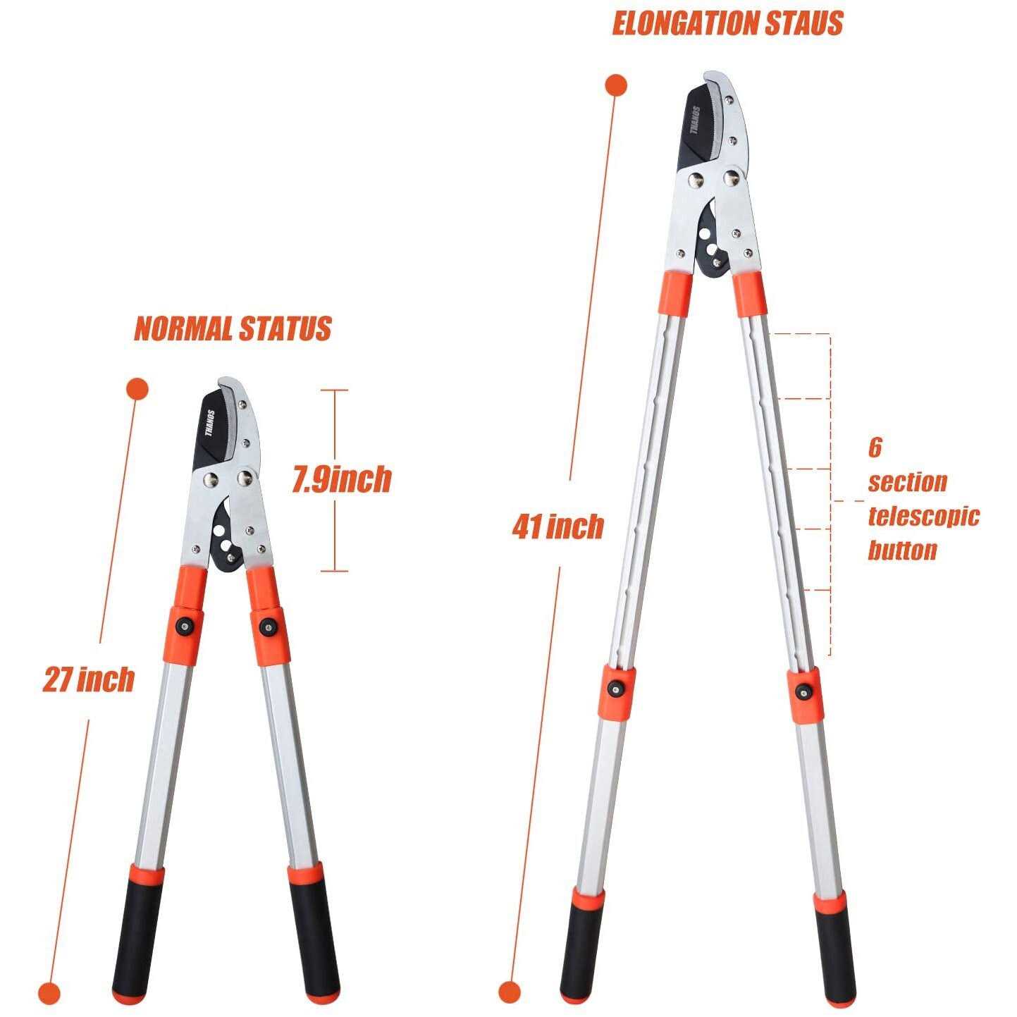 THANOS A1101 Extendable Anvil Loppers Tree Trimmer with Compound Action,Chops Thick Branch Ease,28-40&” Telescopic Heavy Duty Branch Cutter,2 inch - Image 3