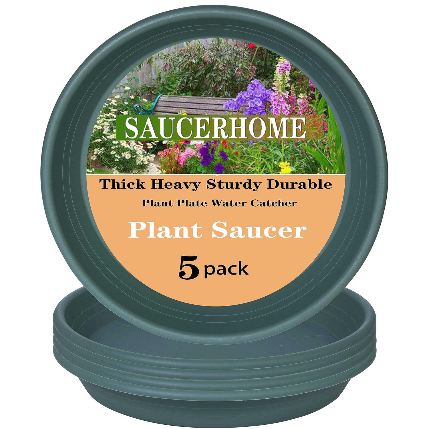 Saucerhome 5 Packs Plant Saucer Pot Tray 6 8 10 12 14 16 Inch Plastic Flower Planter Saucers and Drip Trays for Indoors Outdoors